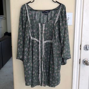 NWOT Denim 24/7 Green Floral Print Top Blouse 28W
